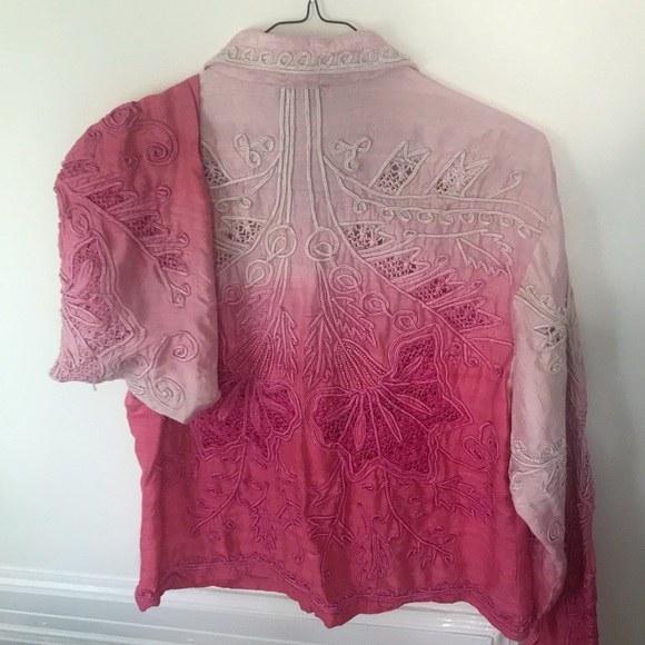 Sandy Starkman Silk Embroidered Beaded Jacket Pink L - Picture 7 of 13